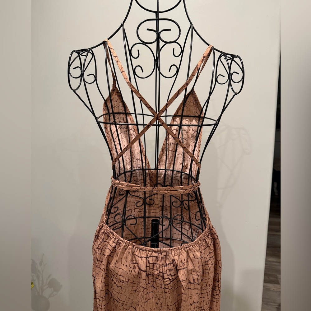 PrettyLittleThing Brown Plunge Wide Leg Jumpsuit | Strappy Back | Size 6 - Picture 3 of 10